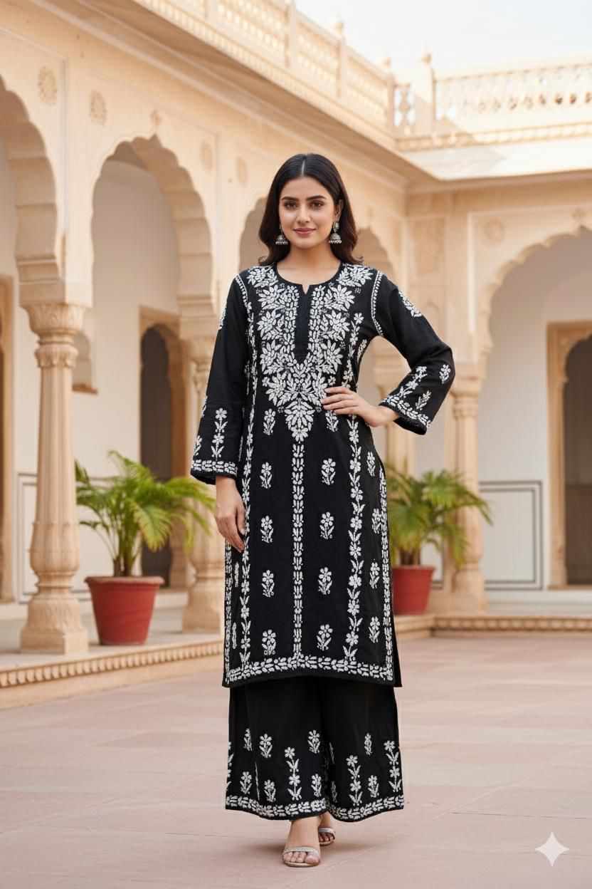 Black Chikankari Kurti Set